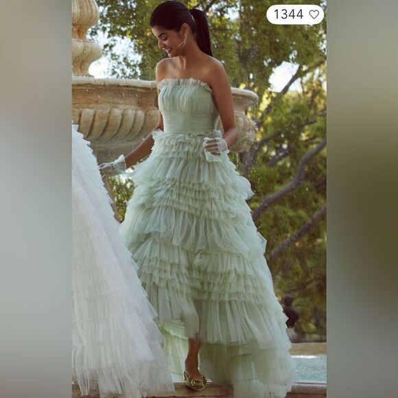 Mac Duggal Tiered Strapless Tulle A-Line High-Low Gown/ size 10 - Picture 3 of 10